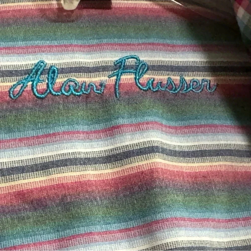 ALAN FLUSSER Multicolor Stripe Button Front Shirt with Contrast Flip Cuff Size S